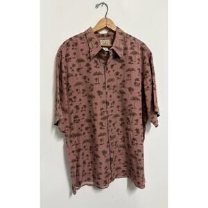 Reyn Spooner Shirt Mens XL Hawaiian Palm Tree Print Button Up Red Rayon